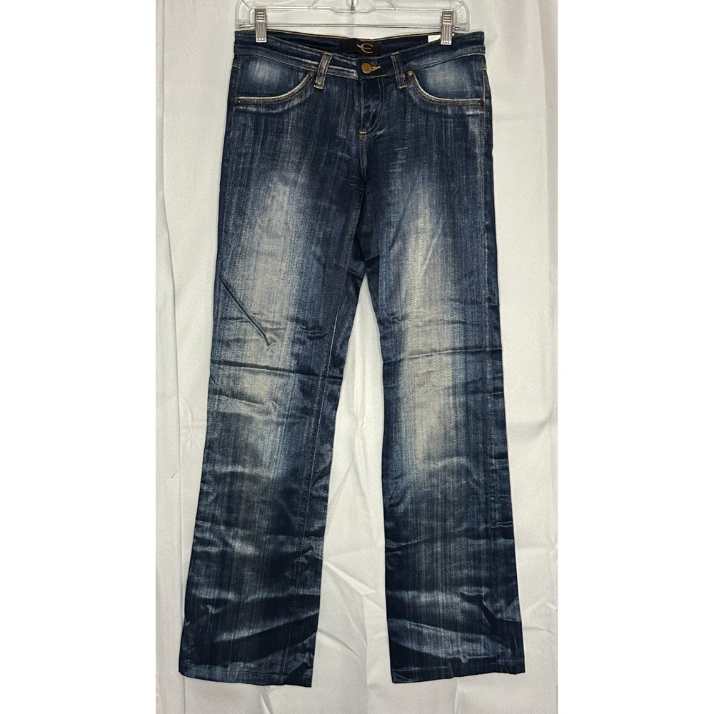 Roberto Cavalli Metallic Shiny Coated Bootcut Jeans 29 Y2K Dark Wash 2000s